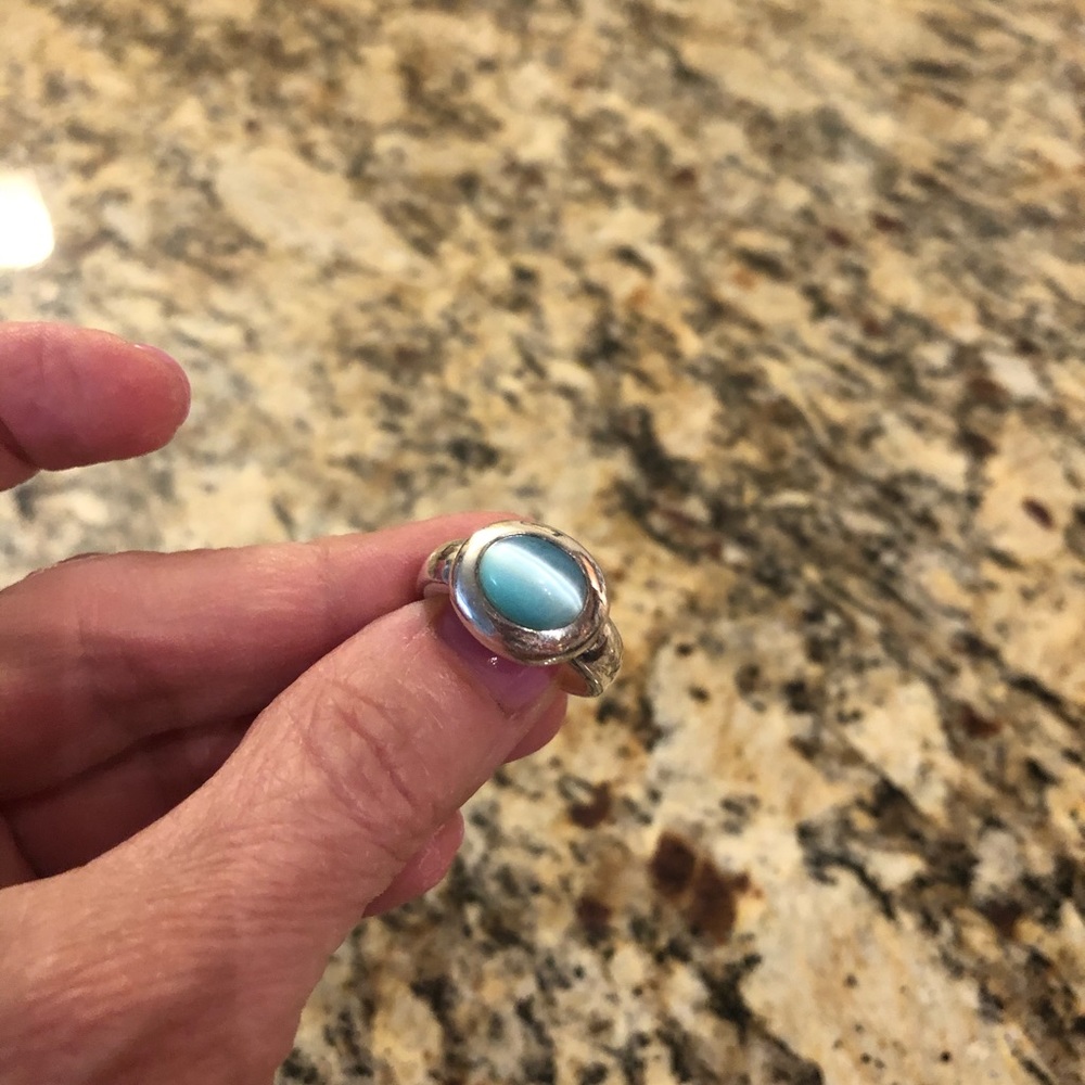 .925 sterling silver and powder blue ring sz 7